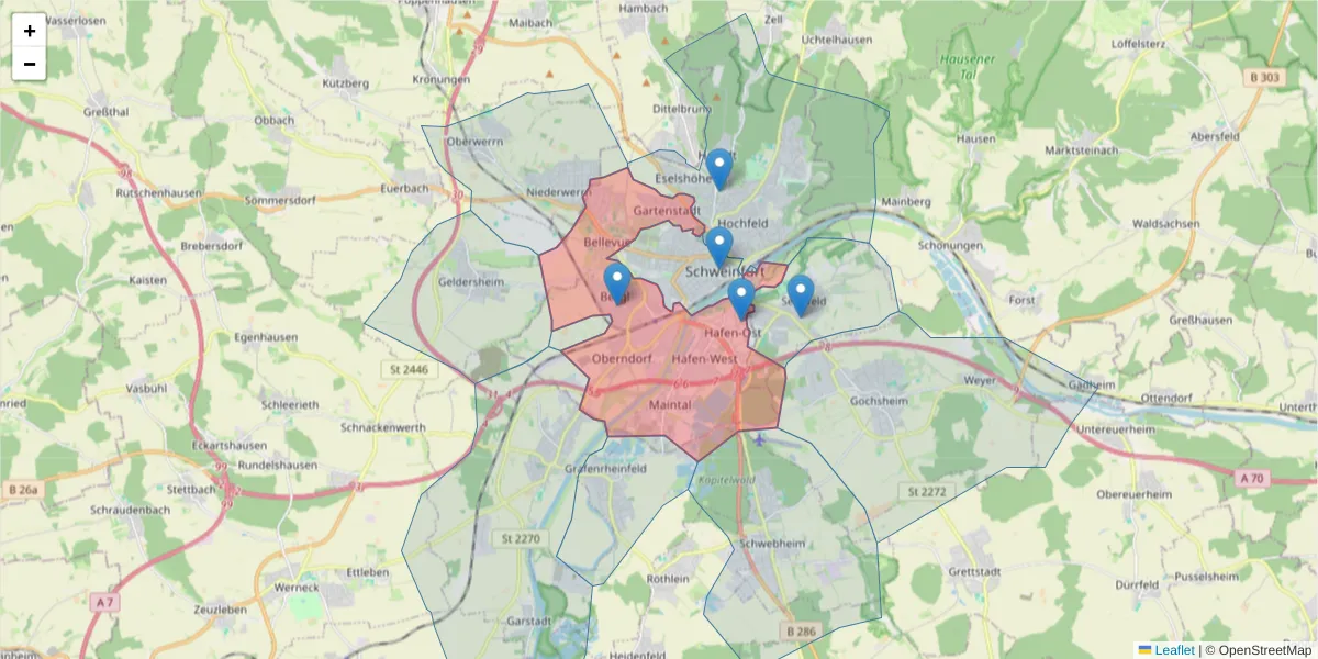 Karte des Postleitzahlen Bereichs  und der umliegenden Postleitzahlen in Deutschland