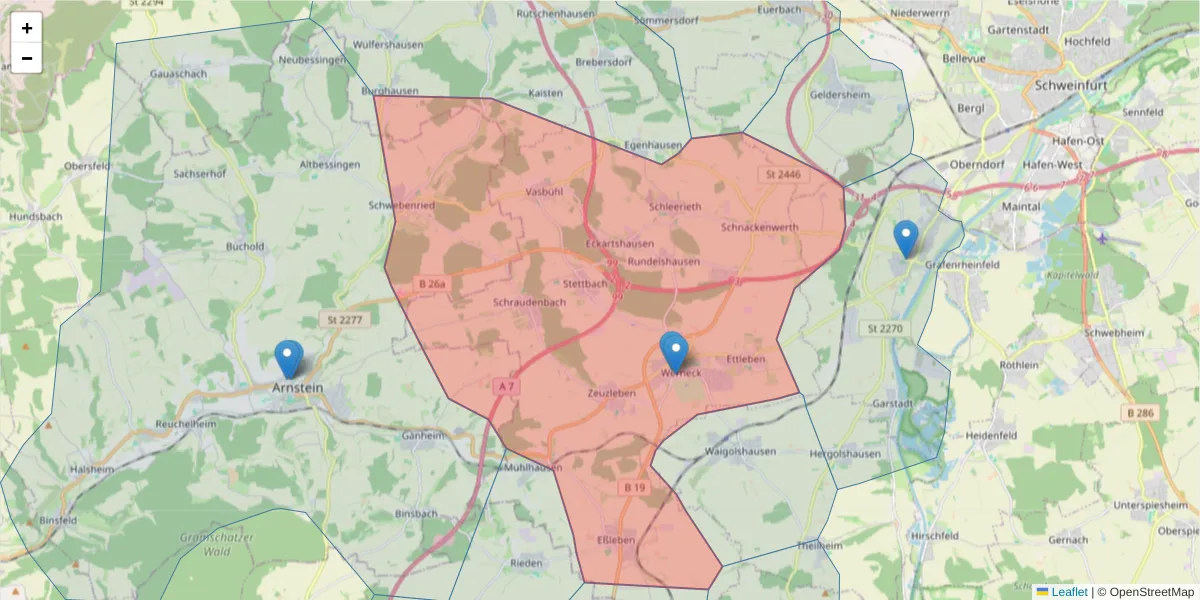 Karte des Postleitzahlen Bereichs  und der umliegenden Postleitzahlen in Deutschland