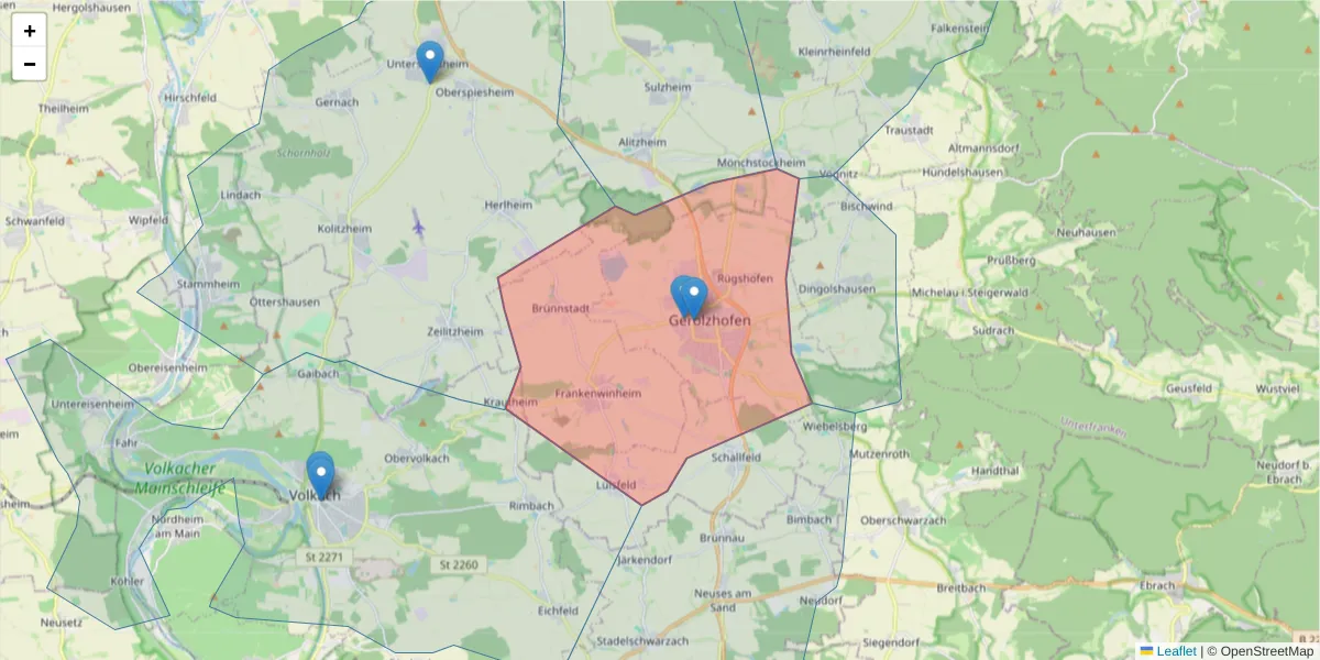 Karte des Postleitzahlen Bereichs  und der umliegenden Postleitzahlen in Deutschland