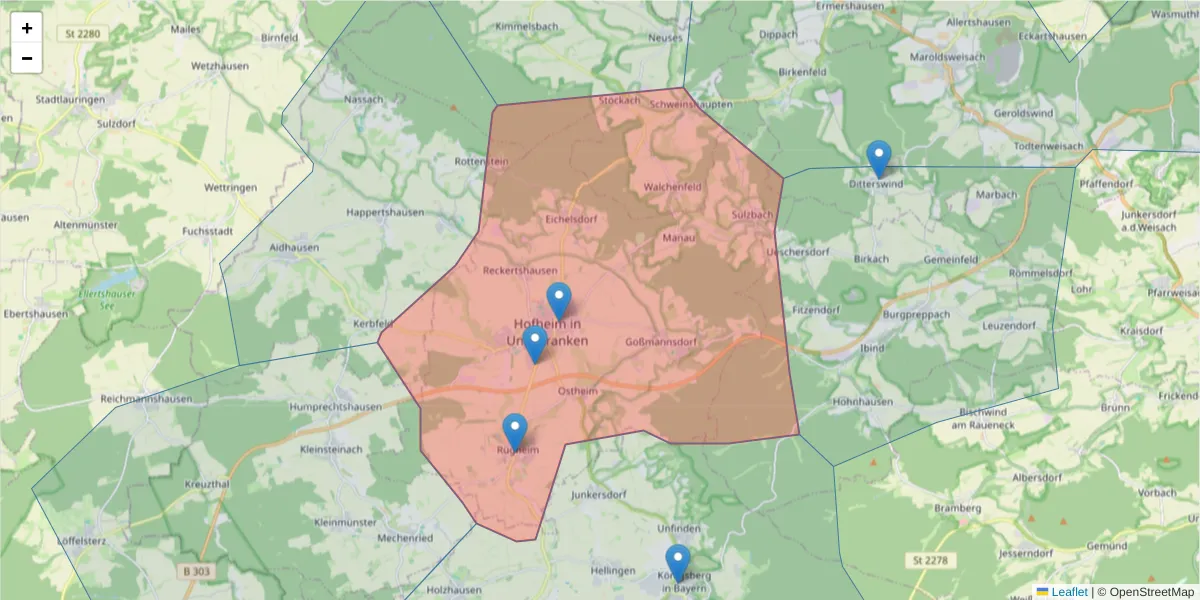 Karte des Postleitzahlen Bereichs  und der umliegenden Postleitzahlen in Deutschland