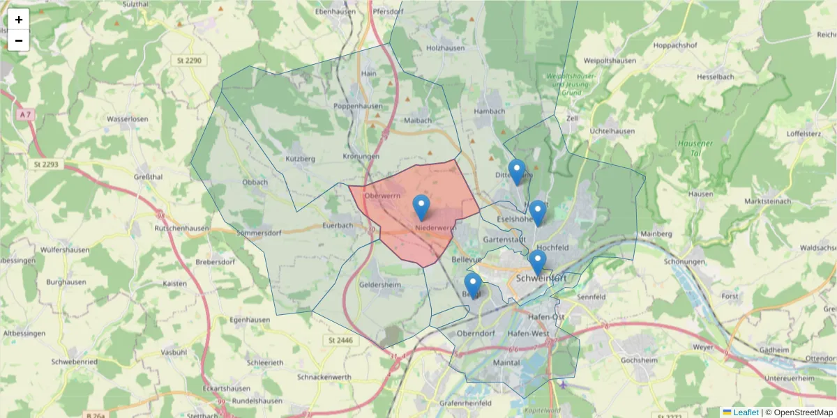 Karte des Postleitzahlen Bereichs  und der umliegenden Postleitzahlen in Deutschland