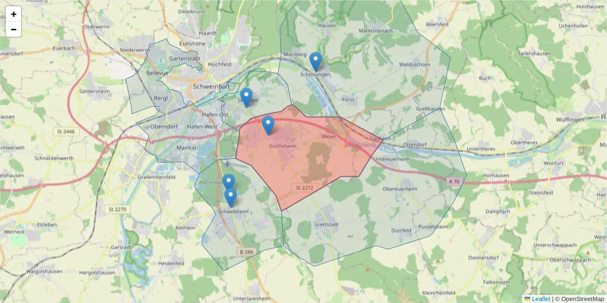Karte des Postleitzahlen Bereichs  und der umliegenden Postleitzahlen in Deutschland