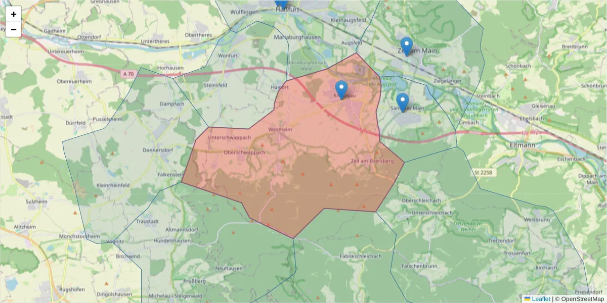 Karte des Postleitzahlen Bereichs  und der umliegenden Postleitzahlen in Deutschland