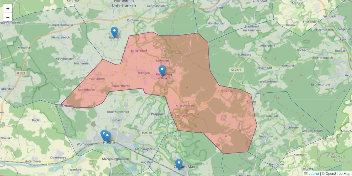 Karte des Postleitzahlen Bereichs  und der umliegenden Postleitzahlen in Deutschland