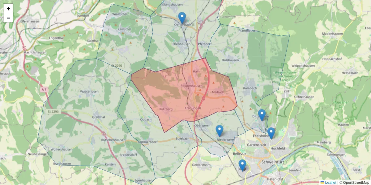 Karte des Postleitzahlen Bereichs  und der umliegenden Postleitzahlen in Deutschland