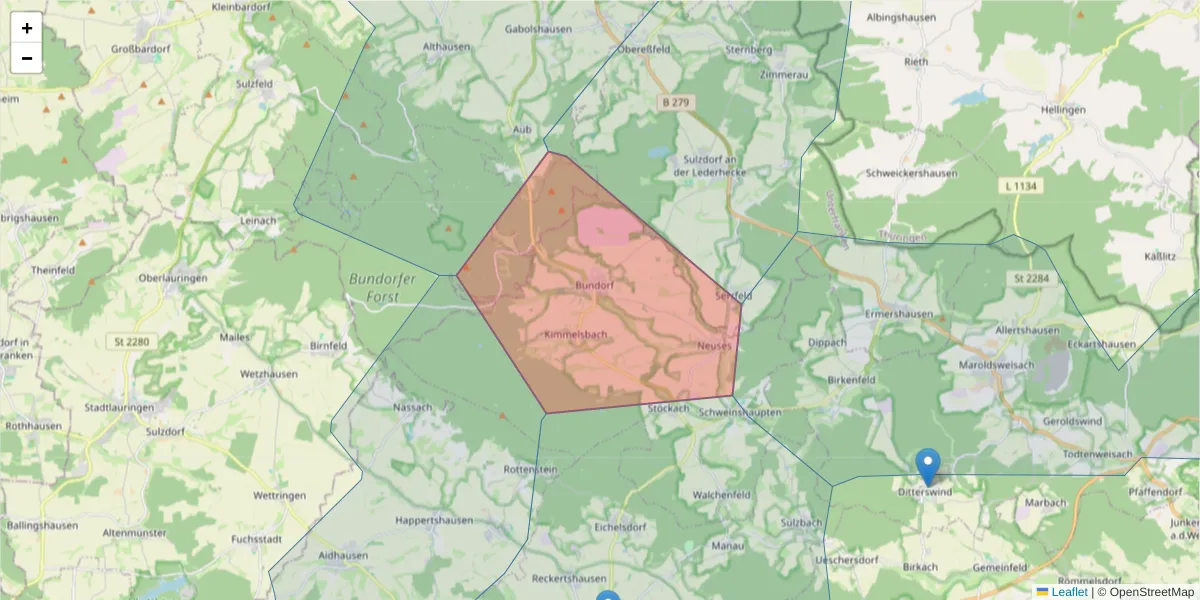 Karte des Postleitzahlen Bereichs  und der umliegenden Postleitzahlen in Deutschland