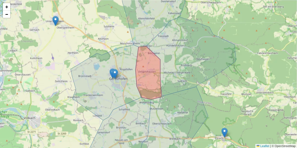 Karte des Postleitzahlen Bereichs  und der umliegenden Postleitzahlen in Deutschland