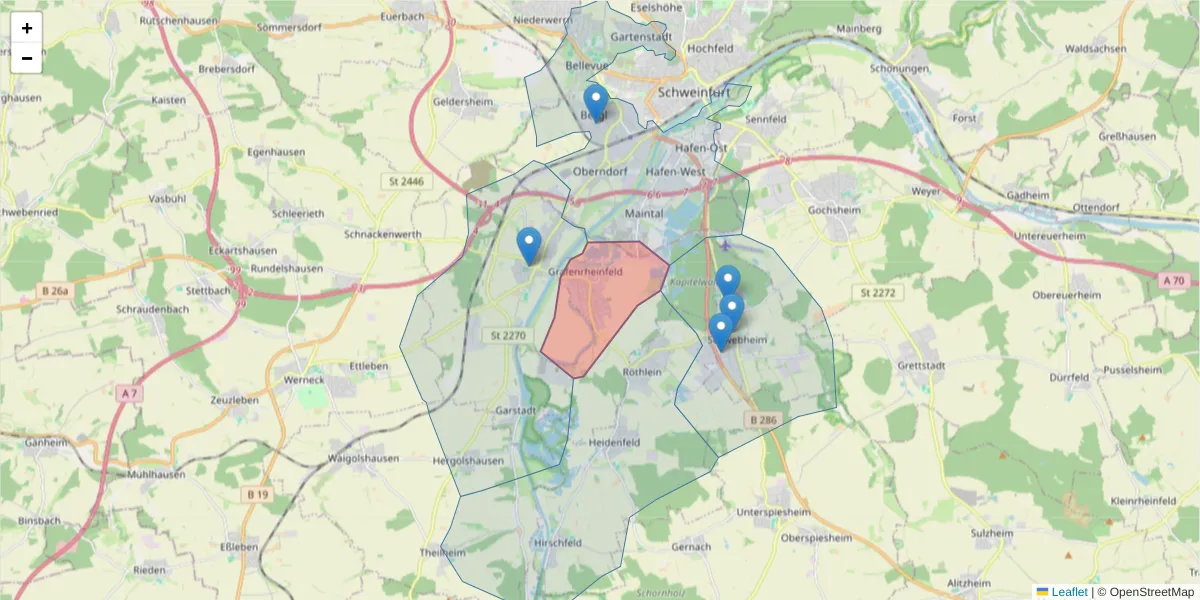 Karte des Postleitzahlen Bereichs  und der umliegenden Postleitzahlen in Deutschland