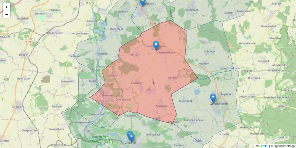 Karte des Postleitzahlen Bereichs  und der umliegenden Postleitzahlen in Deutschland