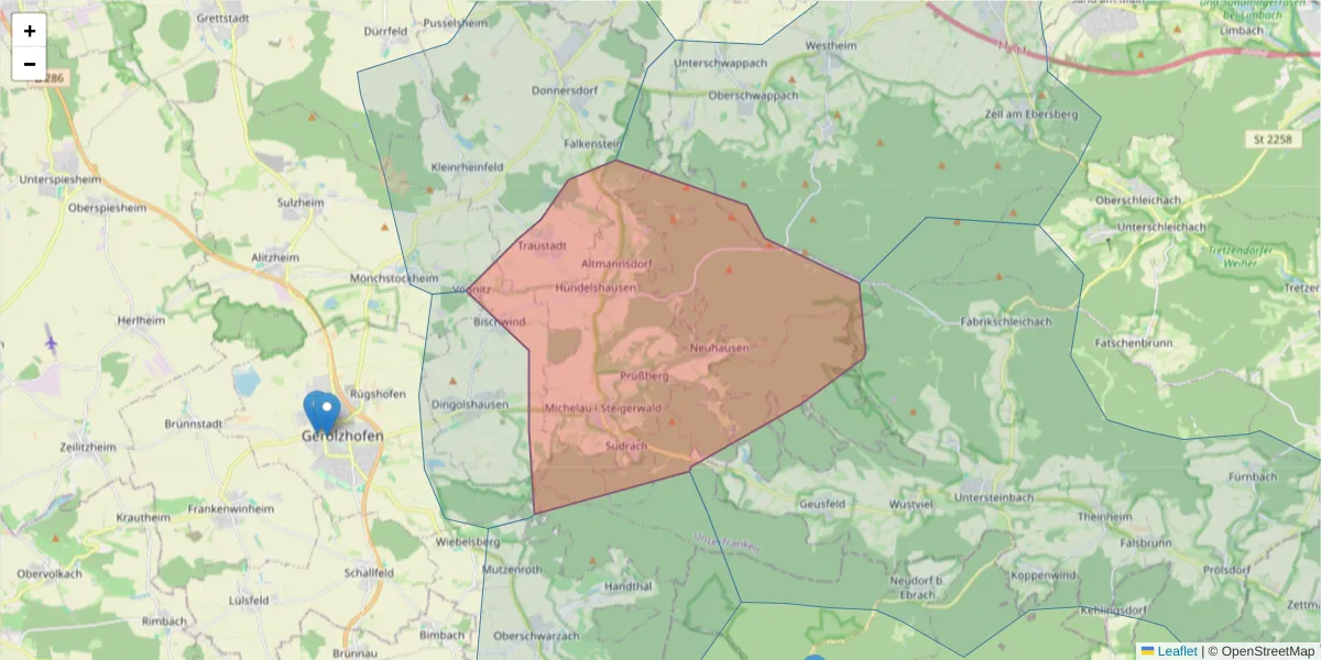 Karte des Postleitzahlen Bereichs  und der umliegenden Postleitzahlen in Deutschland