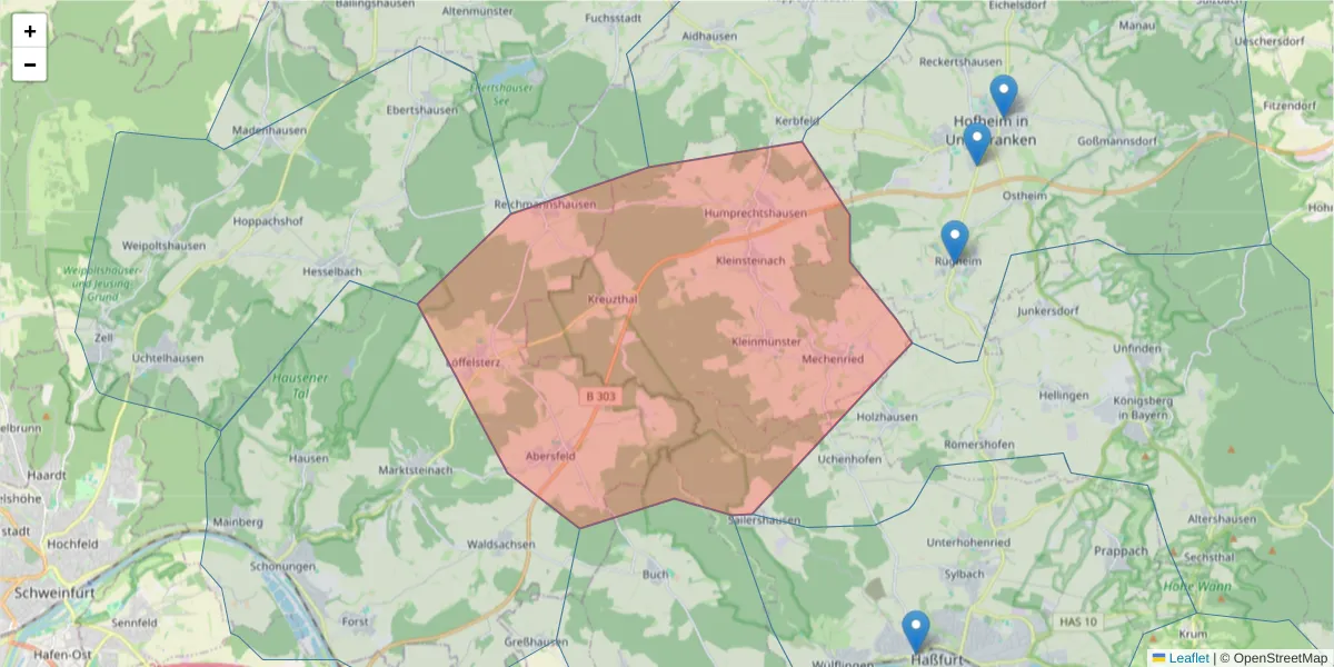 Karte des Postleitzahlen Bereichs  und der umliegenden Postleitzahlen in Deutschland