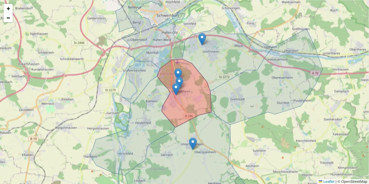 Karte des Postleitzahlen Bereichs  und der umliegenden Postleitzahlen in Deutschland