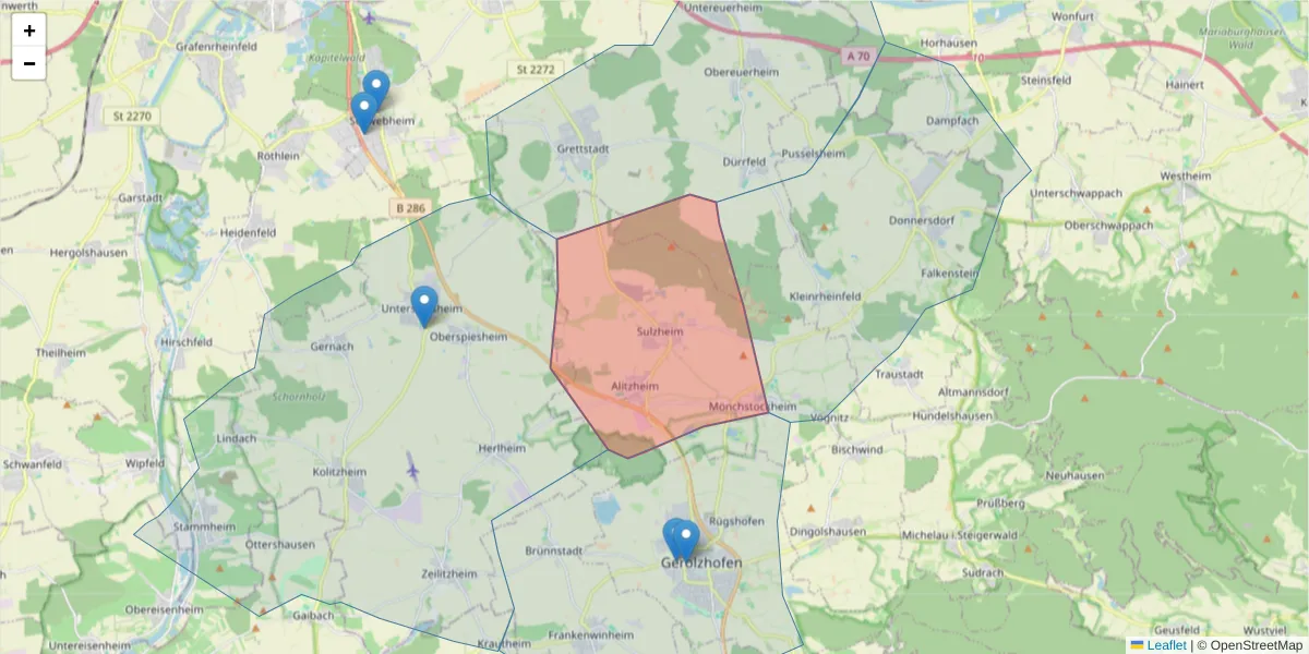 Karte des Postleitzahlen Bereichs  und der umliegenden Postleitzahlen in Deutschland