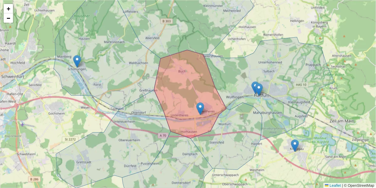 Karte des Postleitzahlen Bereichs  und der umliegenden Postleitzahlen in Deutschland
