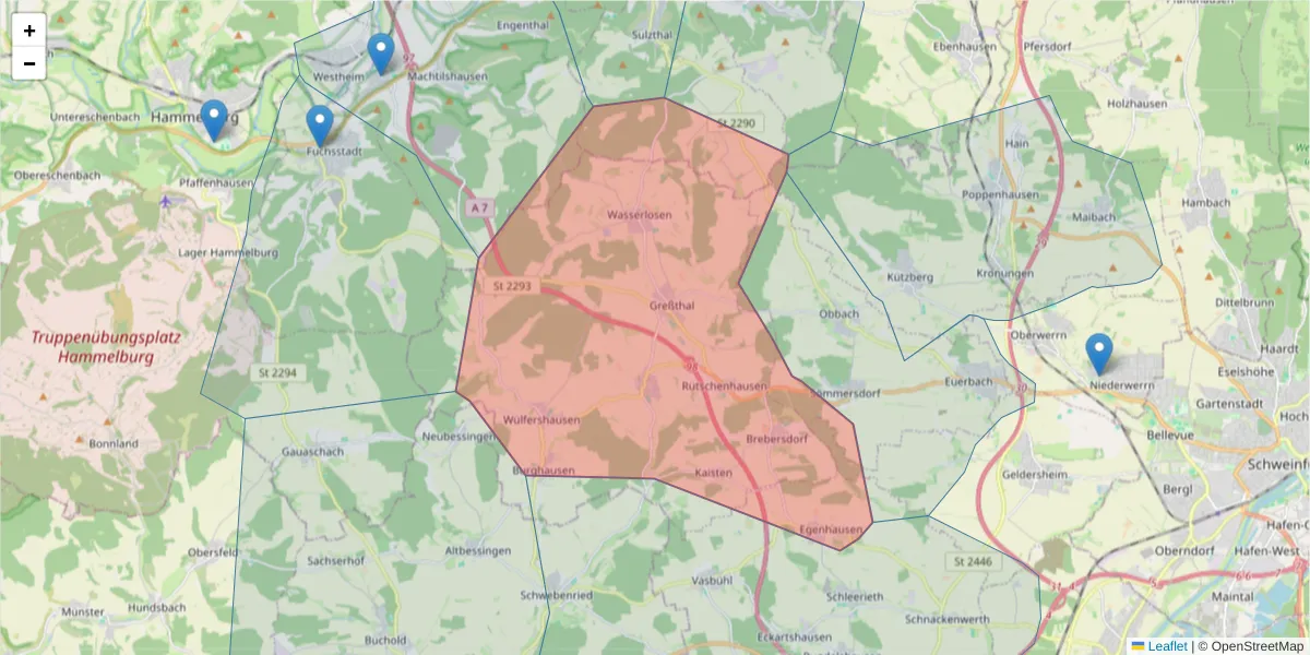 Karte des Postleitzahlen Bereichs  und der umliegenden Postleitzahlen in Deutschland