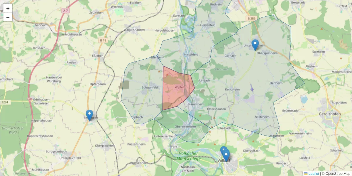 Karte des Postleitzahlen Bereichs  und der umliegenden Postleitzahlen in Deutschland