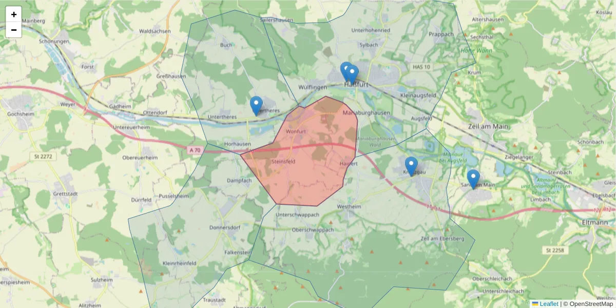 Karte des Postleitzahlen Bereichs  und der umliegenden Postleitzahlen in Deutschland