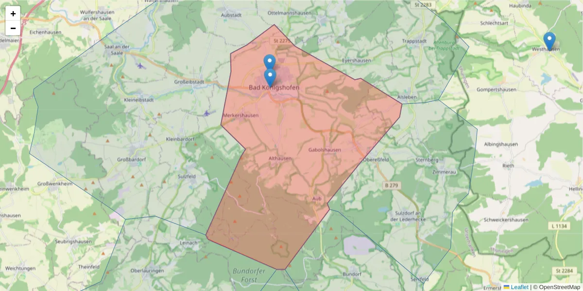 Karte des Postleitzahlen Bereichs  und der umliegenden Postleitzahlen in Deutschland