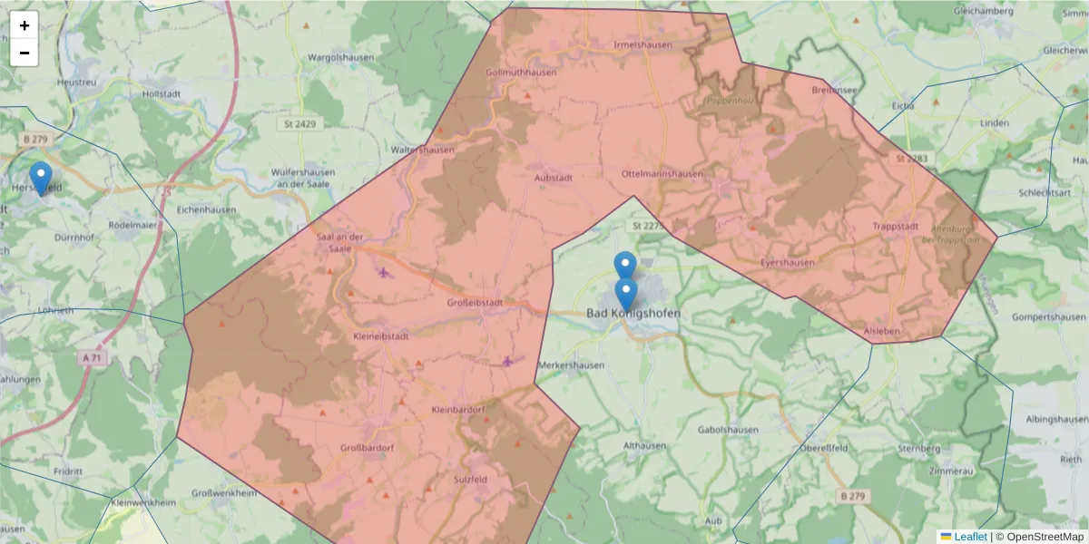 Karte des Postleitzahlen Bereichs  und der umliegenden Postleitzahlen in Deutschland