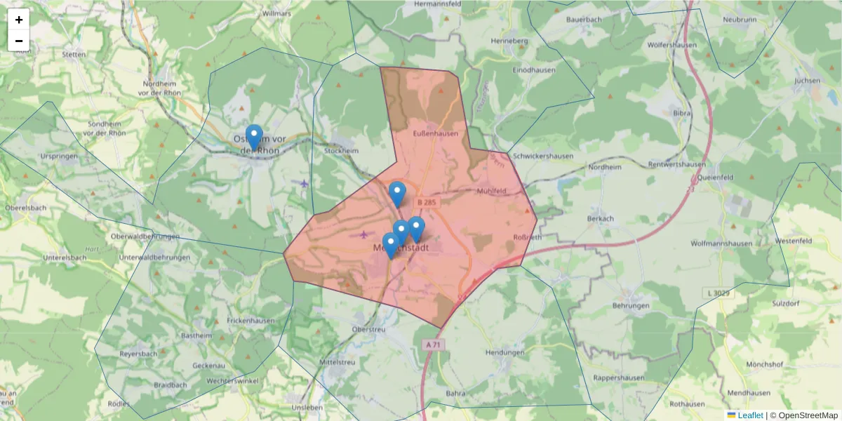 Karte des Postleitzahlen Bereichs  und der umliegenden Postleitzahlen in Deutschland