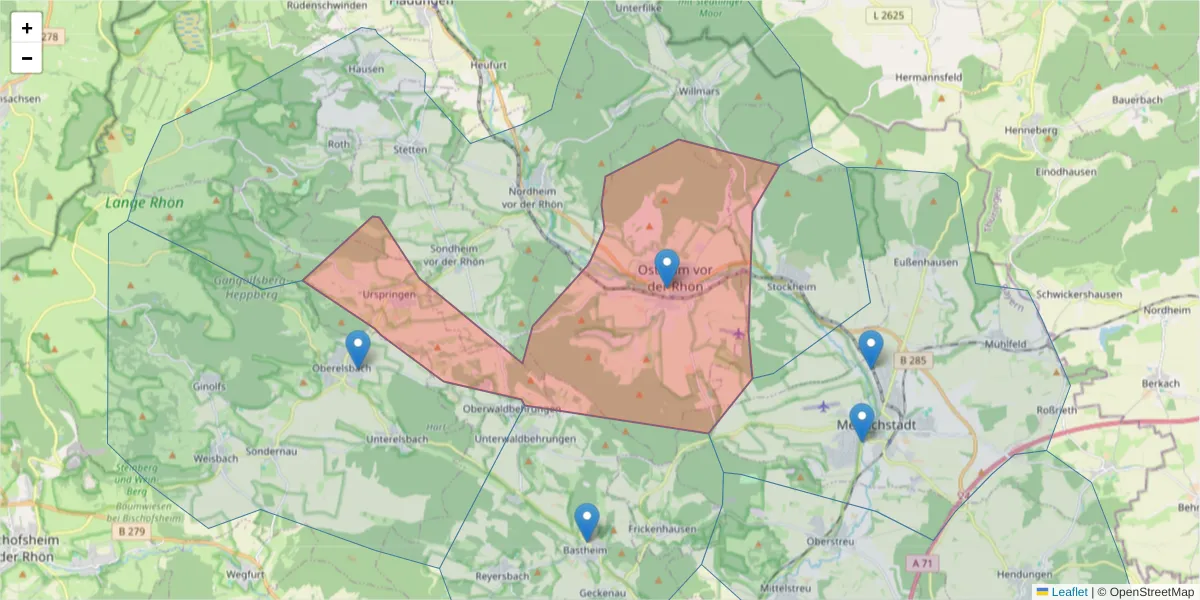 Karte des Postleitzahlen Bereichs  und der umliegenden Postleitzahlen in Deutschland