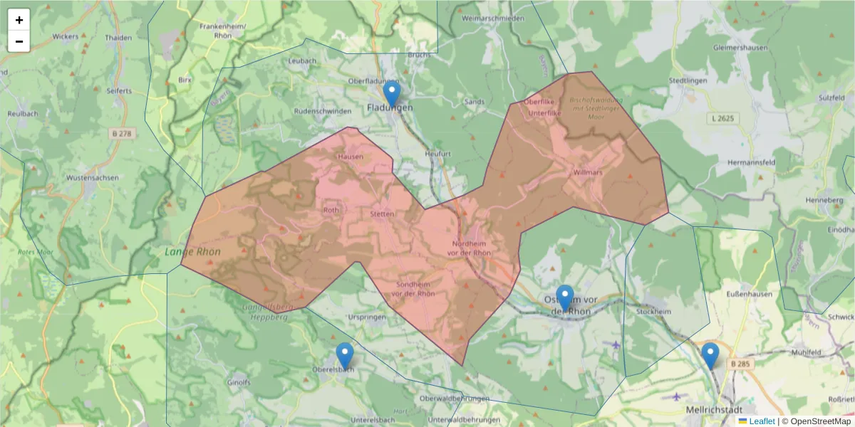 Karte des Postleitzahlen Bereichs  und der umliegenden Postleitzahlen in Deutschland