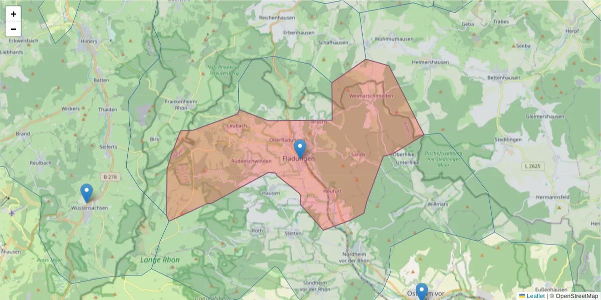 Karte des Postleitzahlen Bereichs  und der umliegenden Postleitzahlen in Deutschland