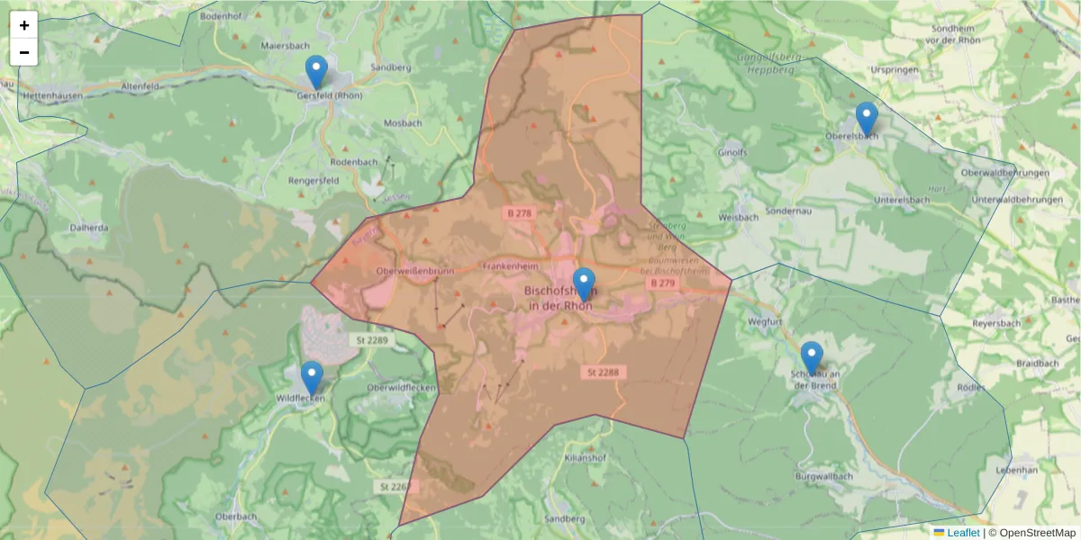 Karte des Postleitzahlen Bereichs  und der umliegenden Postleitzahlen in Deutschland