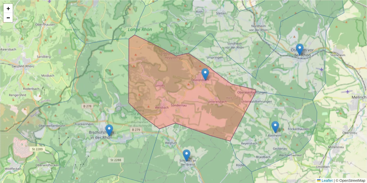 Karte des Postleitzahlen Bereichs  und der umliegenden Postleitzahlen in Deutschland