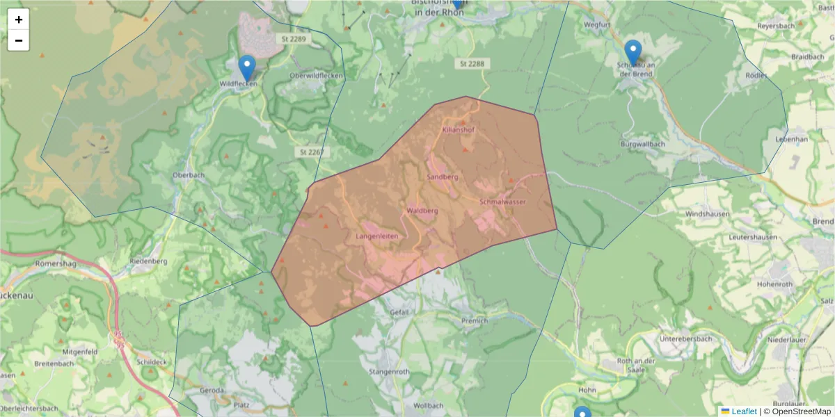 Karte des Postleitzahlen Bereichs  und der umliegenden Postleitzahlen in Deutschland
