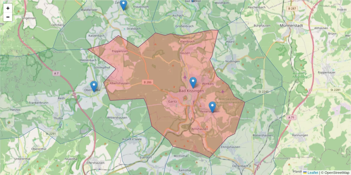 Karte des Postleitzahlen Bereichs  und der umliegenden Postleitzahlen in Deutschland