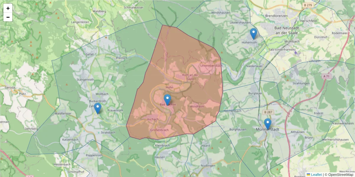 Karte des Postleitzahlen Bereichs  und der umliegenden Postleitzahlen in Deutschland