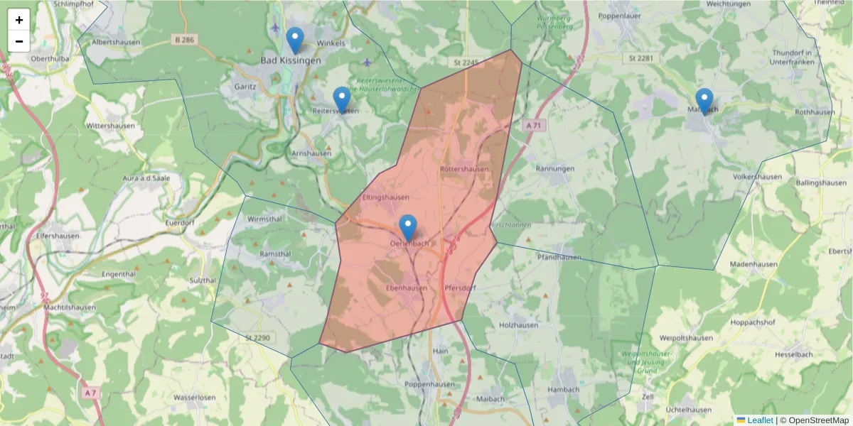 Karte des Postleitzahlen Bereichs  und der umliegenden Postleitzahlen in Deutschland