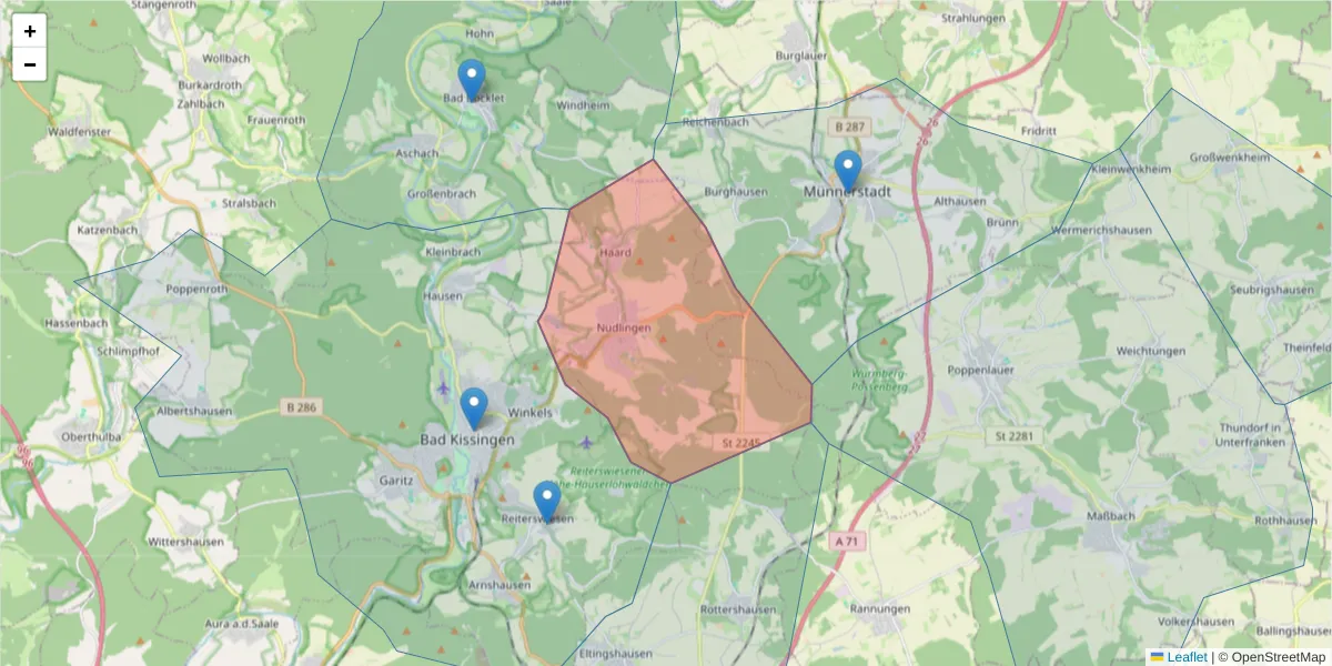 Karte des Postleitzahlen Bereichs  und der umliegenden Postleitzahlen in Deutschland
