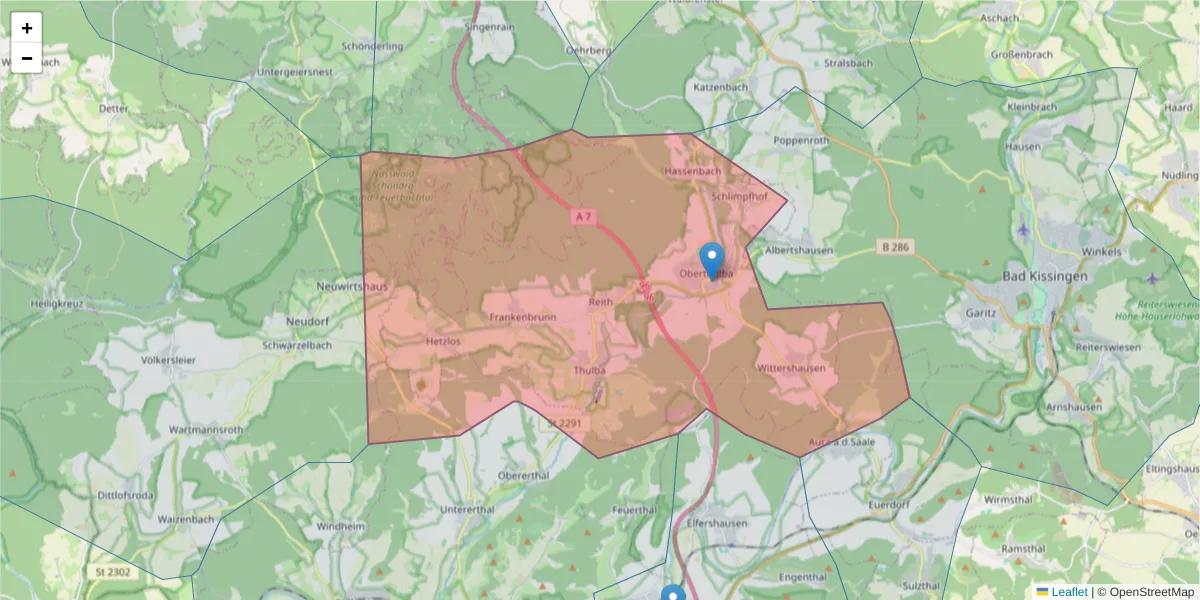 Karte des Postleitzahlen Bereichs  und der umliegenden Postleitzahlen in Deutschland