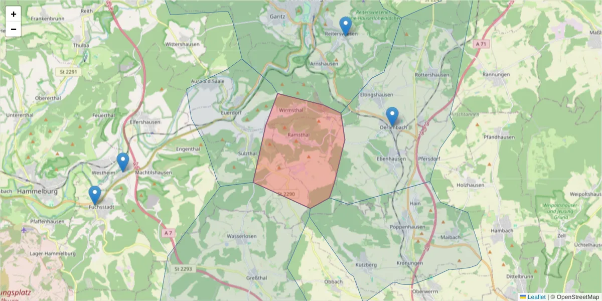 Karte des Postleitzahlen Bereichs  und der umliegenden Postleitzahlen in Deutschland
