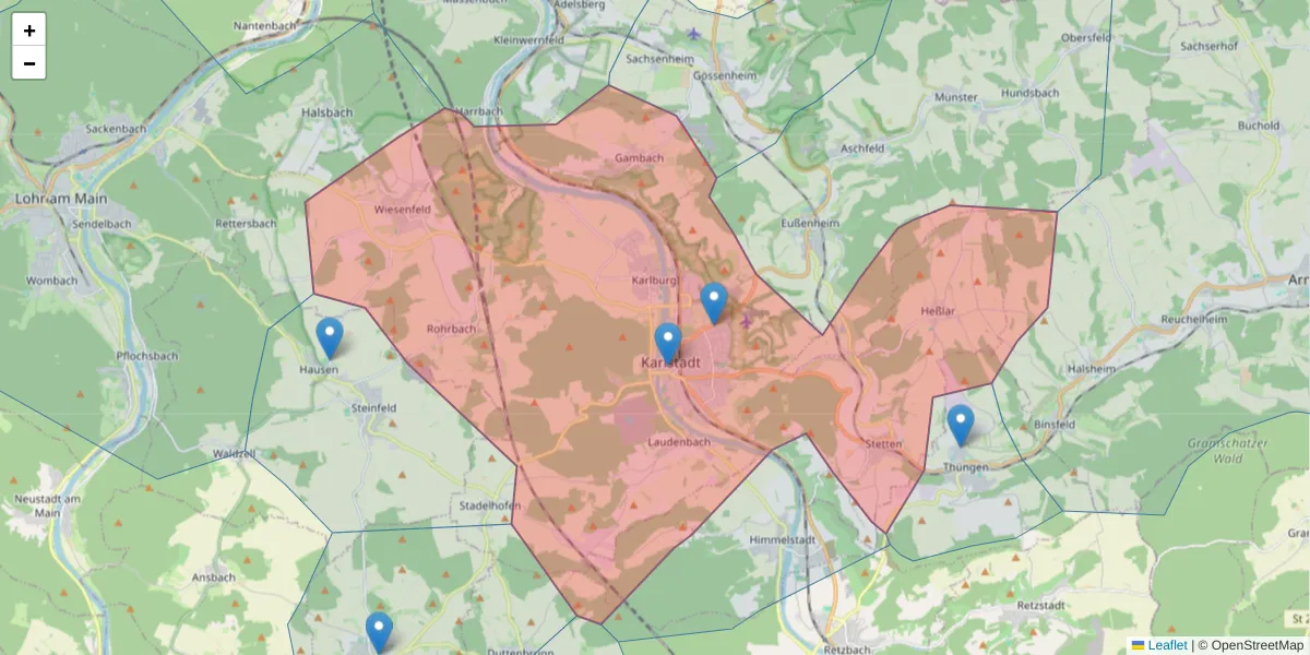 Karte des Postleitzahlen Bereichs  und der umliegenden Postleitzahlen in Deutschland