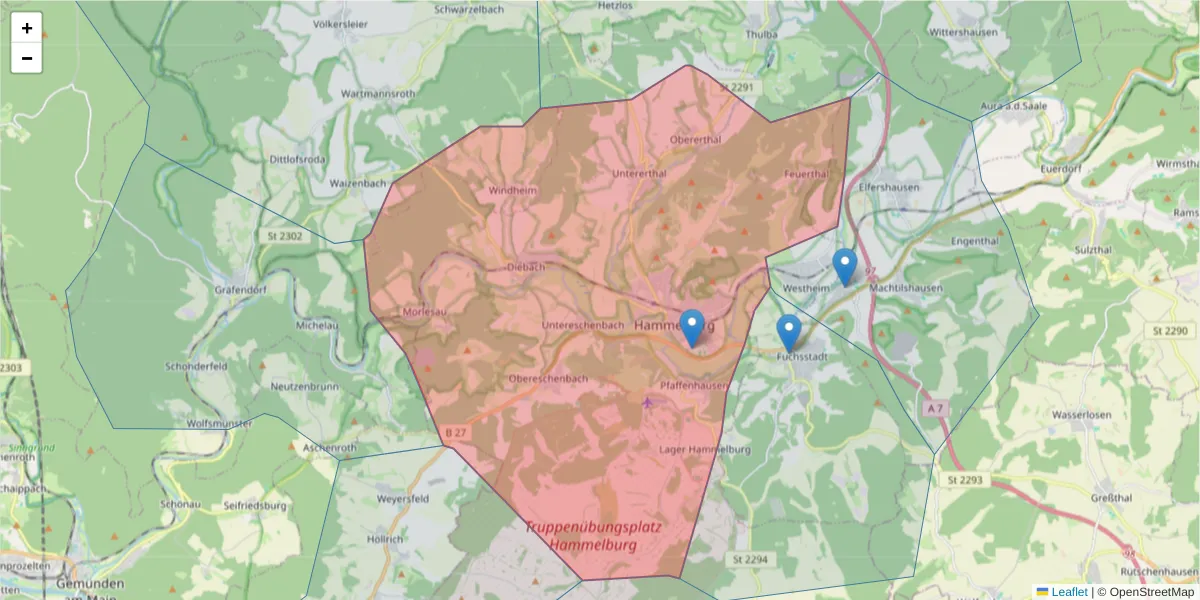 Karte des Postleitzahlen Bereichs  und der umliegenden Postleitzahlen in Deutschland