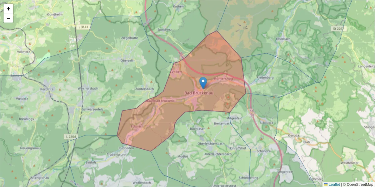 Karte des Postleitzahlen Bereichs  und der umliegenden Postleitzahlen in Deutschland