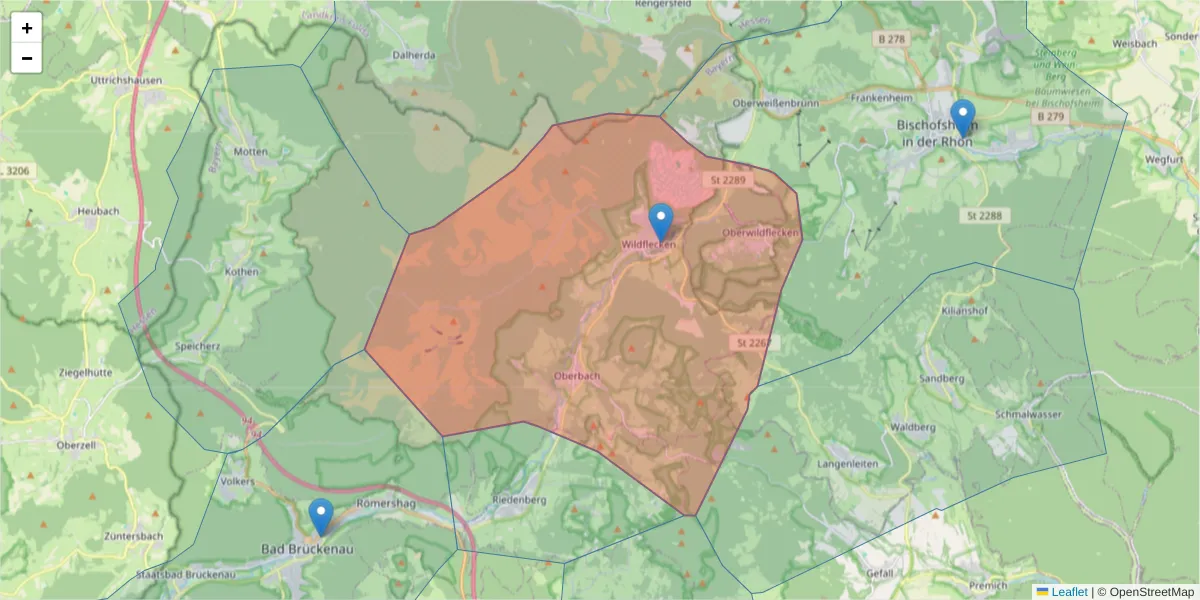 Karte des Postleitzahlen Bereichs  und der umliegenden Postleitzahlen in Deutschland