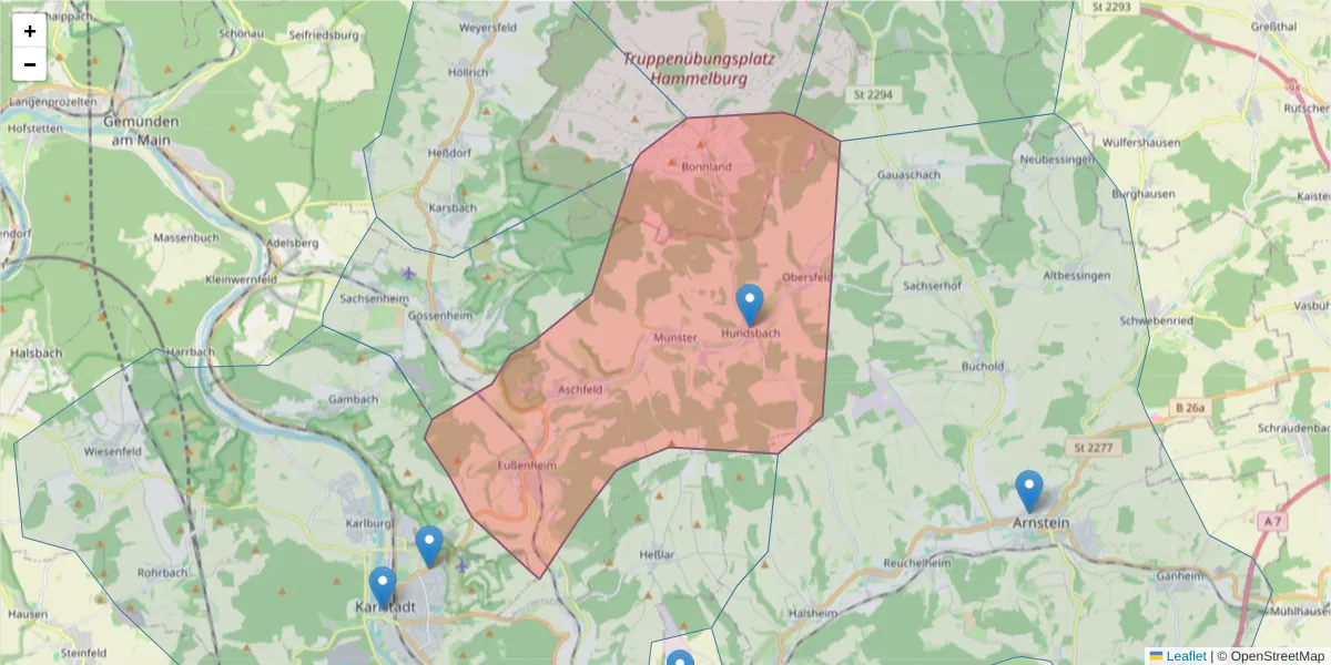 Karte des Postleitzahlen Bereichs  und der umliegenden Postleitzahlen in Deutschland
