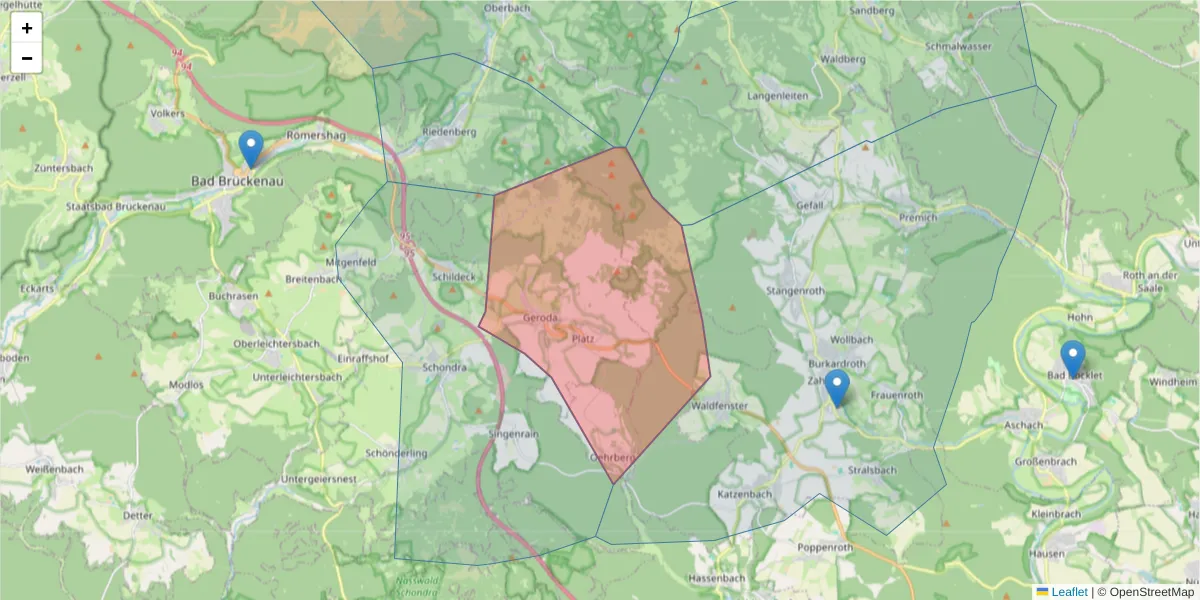 Karte des Postleitzahlen Bereichs  und der umliegenden Postleitzahlen in Deutschland