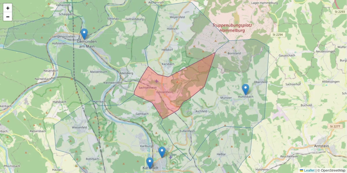 Karte des Postleitzahlen Bereichs  und der umliegenden Postleitzahlen in Deutschland