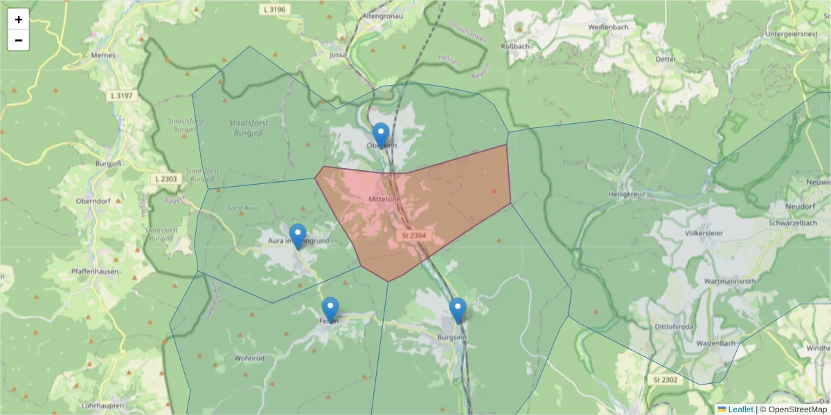 Karte des Postleitzahlen Bereichs  und der umliegenden Postleitzahlen in Deutschland