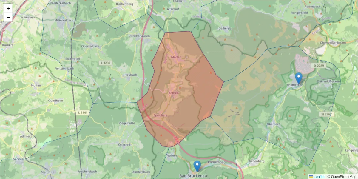 Karte des Postleitzahlen Bereichs  und der umliegenden Postleitzahlen in Deutschland