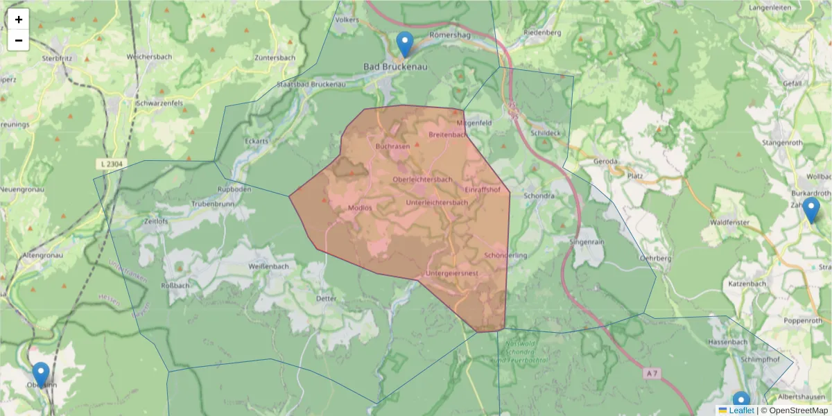 Karte des Postleitzahlen Bereichs  und der umliegenden Postleitzahlen in Deutschland