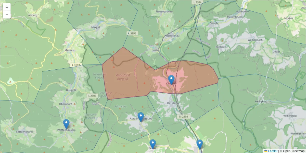 Karte des Postleitzahlen Bereichs  und der umliegenden Postleitzahlen in Deutschland