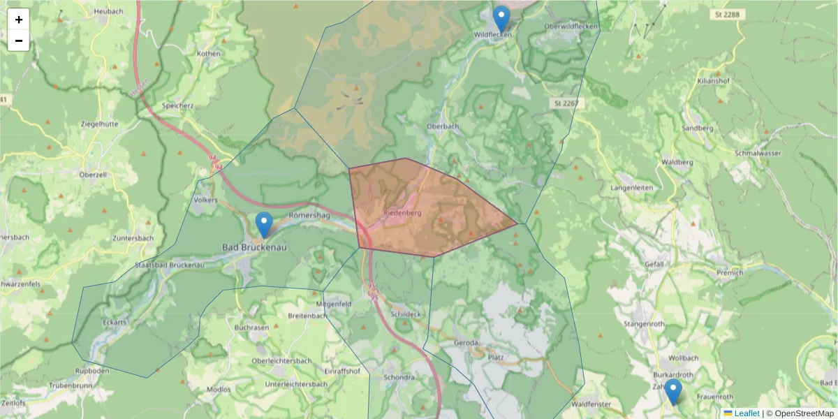 Karte des Postleitzahlen Bereichs  und der umliegenden Postleitzahlen in Deutschland