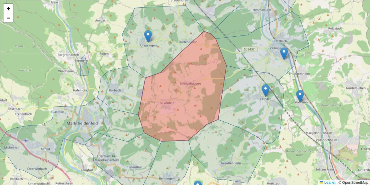 Karte des Postleitzahlen Bereichs  und der umliegenden Postleitzahlen in Deutschland