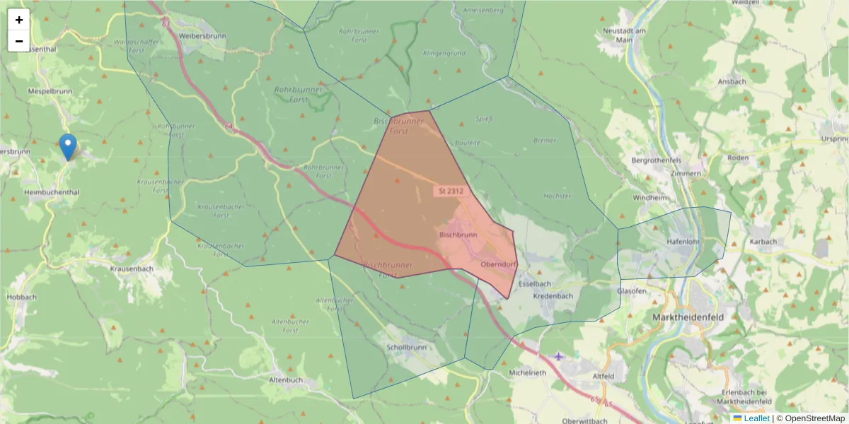 Karte des Postleitzahlen Bereichs  und der umliegenden Postleitzahlen in Deutschland